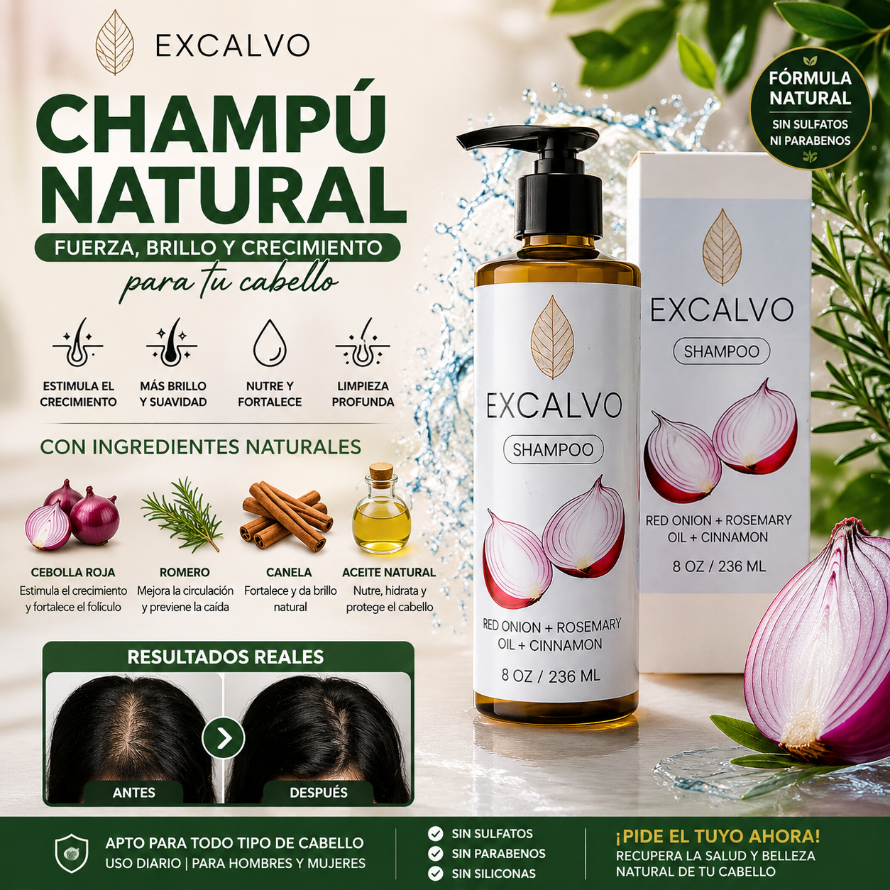 Shampoo EXCALVO – Detén la Caída y Activa el Crecimiento + Envío Gratis 🌿